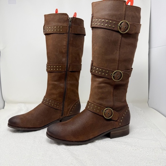 Reba Women’s Brown Studded Knee High Riding Boots Size 9 - Picture 2 of 16